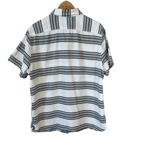 Banana Republic Mens Cotton Striped Short Sleeve Button Up White Gray Large - Picture 2 of 6